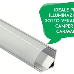 PROFILO ALLUMINIO ANGOLARE PER STRISCIA LED CON COPERTURA OPACA (2 MT)